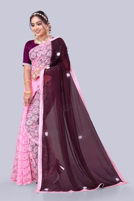RTAD Self Design Daily Wear Lycra Blend Saree(Pink, Maroon)