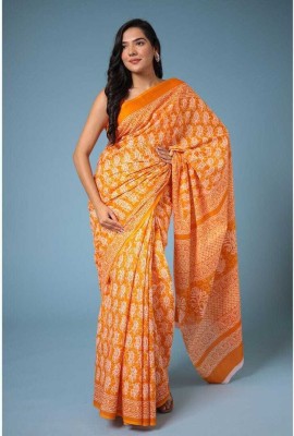 NaiNath Fab Printed Daily Wear Cotton Blend Saree(Orange)