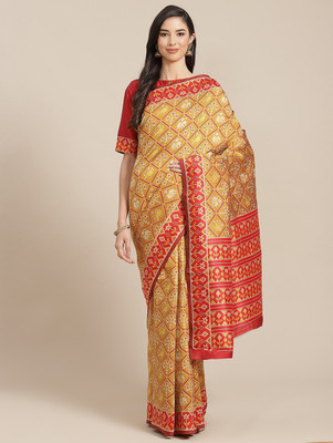SERONA FABRICS Printed Banarasi Art Silk Saree(Yellow, Red)