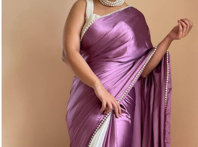 JAY BHAGATBAPA CREATION Solid/Plain Bollywood Satin Saree(Blue)