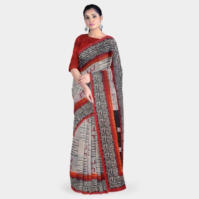 Craftniketan Printed Handloom Tussar Silk Saree(Red)