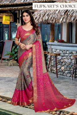 Emv Everymoment Vouge Printed, Embellished Bollywood Chiffon Saree(Grey, Pink)
