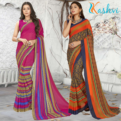 kashvi sarees Printed Daily Wear Georgette Saree(Pack of 2, Pink, Multicolor)