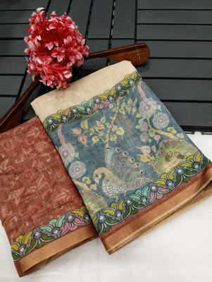 PRTRENDZ Printed Kanjivaram Pure Cotton, Cotton Linen Saree(Multicolor)