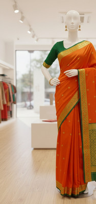 Mushqsari Woven Banarasi Silk Blend Saree(Orange)