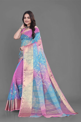 Aarunika MNT Solid/Plain Bollywood Organza Saree(Pink)