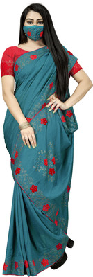 pUNYATHA CREATION Self Design, Solid/Plain Chanderi Silk Blend Saree(Dark Blue)