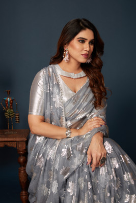 DIVYASHAKTI FASHION Embellished Bollywood Silk Blend Saree(Grey)