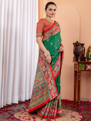 Tasrika Printed Daily Wear Silk Blend Saree(Green)