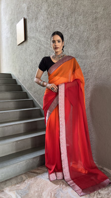 SICHYAH Ombre, Solid/Plain Bollywood Georgette Saree(Red)