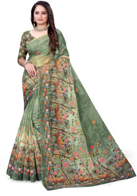 AADIYOGI ENTERPRISE Digital Print Bollywood Organza Saree(Light Green)