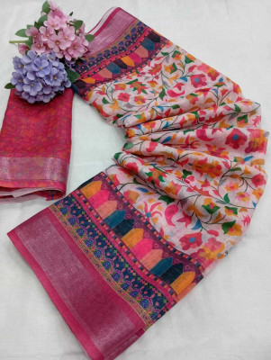 TRUORIGIN Digital Print Bollywood Cotton Linen Saree(Multicolor)