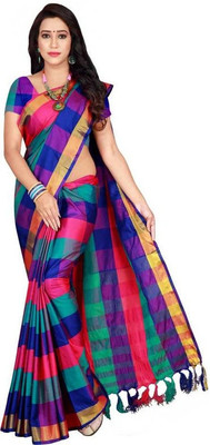Jk Ethnic Wearl Solid/Plain Bollywood Cotton Silk Saree(Blue)