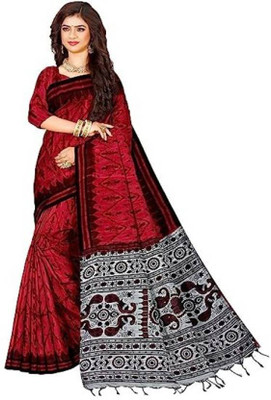 Shree Hari Self Design Sambalpuri Cotton Blend Saree(Red)