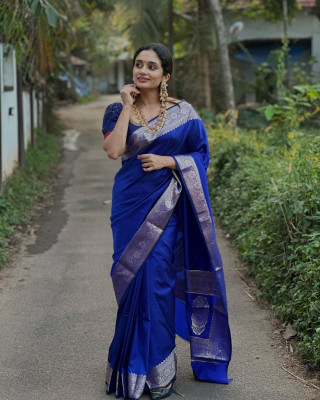 HouseOfCommon Woven Kanjivaram Pure Silk Saree(Blue)