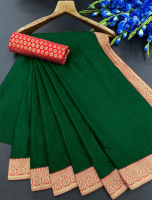 DIVYASHAKTI FASHION Woven Bollywood Lycra Blend Saree(Dark Green)