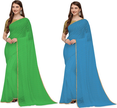 Prutha Fashions Solid/Plain Daily Wear Chiffon, Georgette Saree(Light Blue, Green)