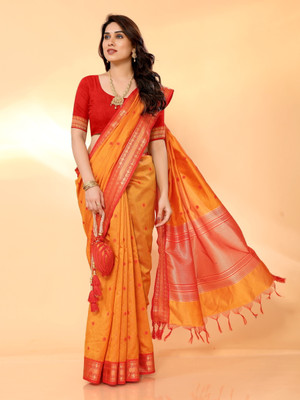Moda Rapido Embellished Assam Silk Silk Blend Saree(Pack of 3, Orange)