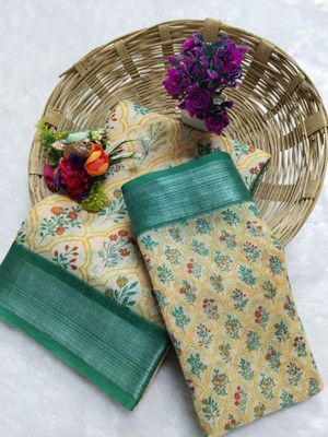 Gajal Floral Print Kanjivaram Pure Cotton, Cotton Linen Saree(Multicolor)