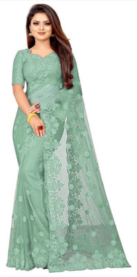 NIYANTAKSH Embroidered Bollywood Net Saree(Green)