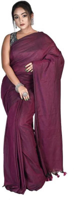SGRNWI Solid/Plain Handloom Pure Cotton Saree(Maroon)