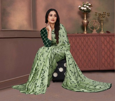 jihana fab Printed Kanjivaram Georgette, Silk Blend Saree(Green)