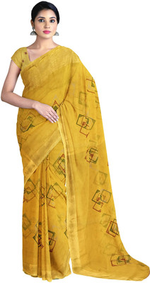 Gaurangi Creation Geometric Print Bollywood Viscose Rayon Saree(Yellow)