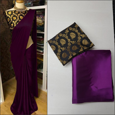 Arpita Fashion Solid/Plain Bollywood Pure Silk Saree(Purple)