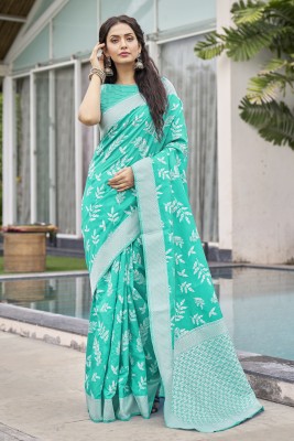 Sariya Woven Banarasi Jacquard, Silk Blend Saree(Light Green)
