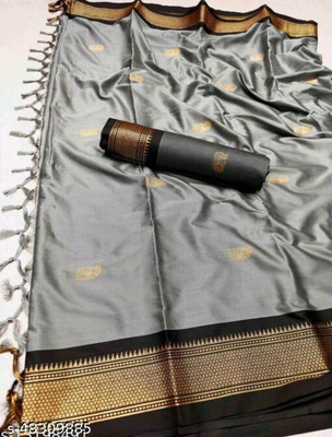 Paithani Printed Mysore Pure Silk Saree(Grey)