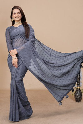 K 5 FASHION Self Design, Striped, Dyed Bollywood Chiffon Saree(Grey)