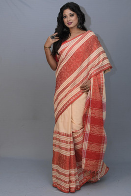 ADbutiq Printed, Woven Bollywood Cotton Blend Saree(White, Orange)