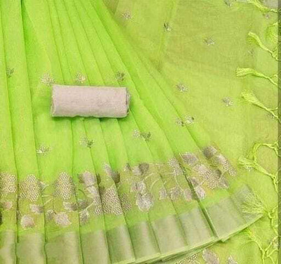 GLOWMOROUS Self Design Ikkat Chanderi Saree(Dark Green)
