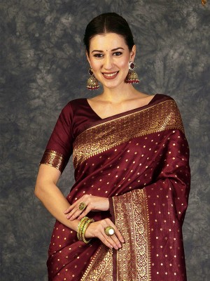 R K INFINITIVE Woven Kanjivaram Jacquard, Art Silk Saree(Maroon)