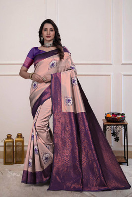 MUKHITA Woven Kanjivaram Silk Blend Saree(Purple)