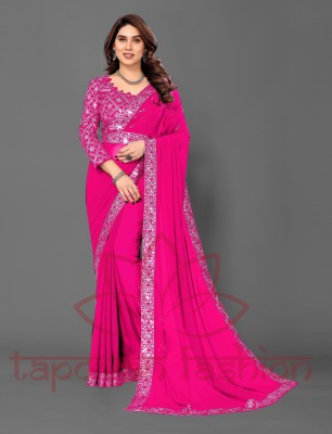 tapovan fashion Solid/Plain Bollywood Chiffon Saree(Pink)