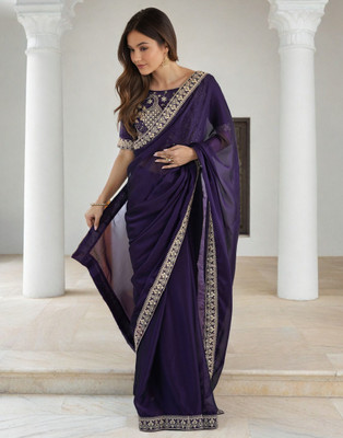 Dwarros Solid/Plain Saree with Attached Blouse Cotton Silk Saree(Blue)