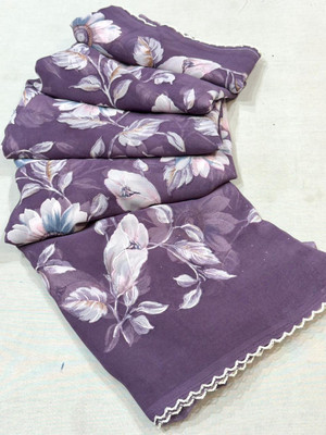 niesha fashion Floral Print, Printed Daily Wear Georgette Saree(Purple)