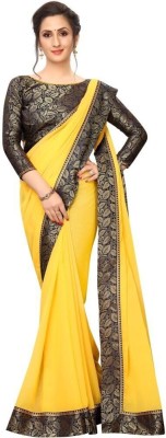 Glamour Hub Solid/Plain Daily Wear Georgette, Chiffon Saree(Black, Yellow)