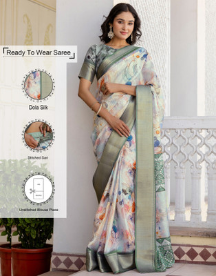 Samah Printed Bollywood Silk Blend Saree(Multicolor, Green)