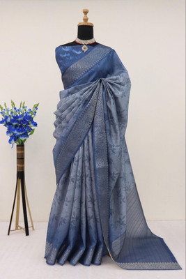 MITMAN CREATION Digital Print Bollywood Art Silk Saree(Blue)