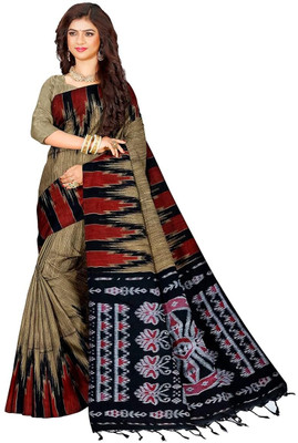 Joyguru Textile Printed Sambalpuri Viscose Rayon Saree(Mustard)