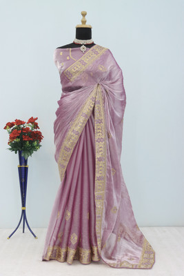 Mikhushop Embroidered Bollywood Art Silk Saree(Purple)
