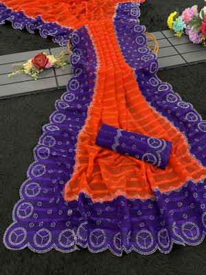 ZOYAL ENTERPRISE Embellished Bollywood Georgette Saree(Orange, Blue)
