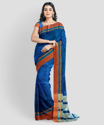 WOODLOOM Self Design, Woven Handloom Silk Blend, Cotton Blend Saree(Blue)