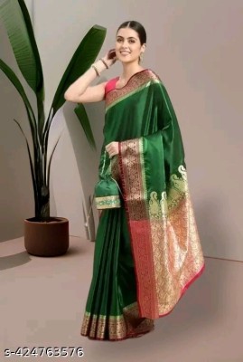 Sarees Mart Printed Banarasi Satin Saree(Light Green)