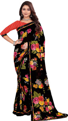 Ridham Sarees Geometric Print Bollywood Georgette Saree(Orange)
