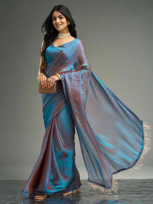 Sidhidata Solid/Plain Pre Draped Saree Chiffon Saree(Light Blue)