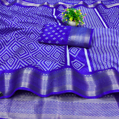Bandhanivilla Printed Bandhani Cotton Blend Saree(Blue)
