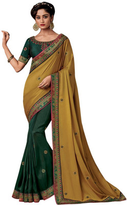 DEV SHREE SILK Printed Bollywood Art Silk Saree(Green, Mustard)